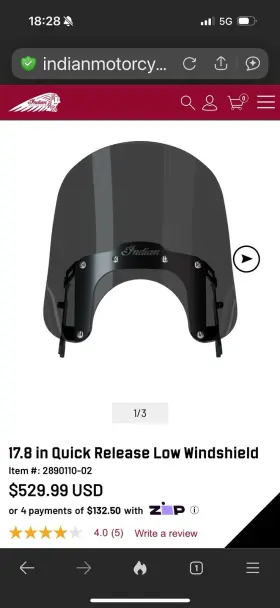 2890110-02 Indian Chief 17.8 Inch Quick Release Windshield Tinted