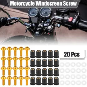 Motoforti 782685781190 20pcs M5 5mm Motorcycle Windscreen Screws Fairing Gold Tone