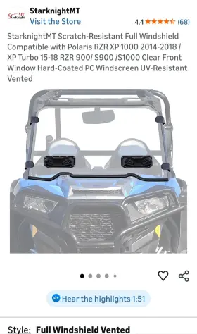 Abg405-utv Starknightmt Scratch-resistant Utv Full Windshield Clear Hard-coated Uv-resistan