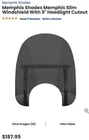 Memphis Shades Slim Windshield With Headlight Cutout 17 Inch MEM41112 New. Price: $120.00.