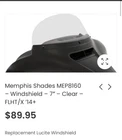 Memphis Shades 7IN Replacement Windshield Clear For Harley Flht/x 14+ MEP8160 Used. Price: $40.00.